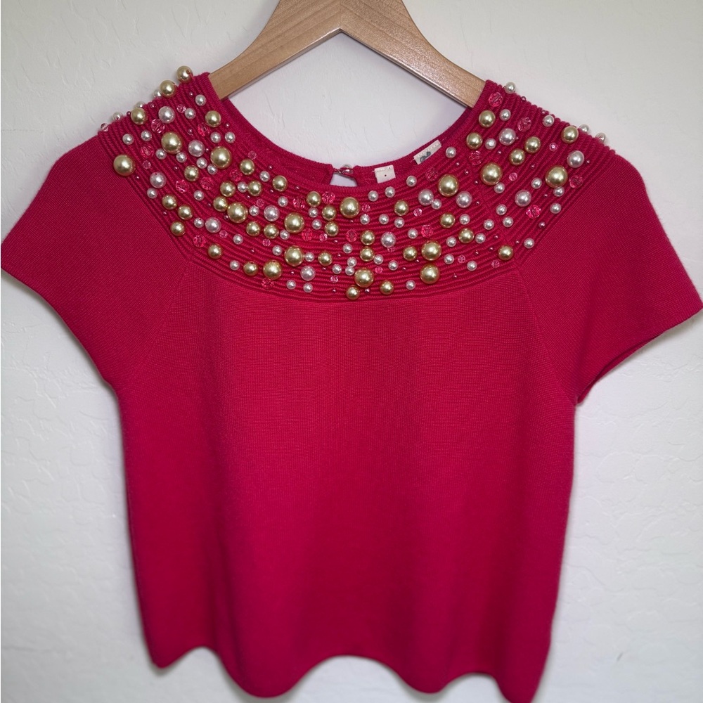 Anthropologie Moth Brienne Pearl Embellished Sweater Top.
